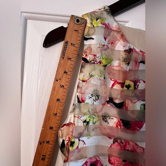 Allik ANTHROPOLOGIE Pastel Water Color Sheer Panel Sheath Midi M Racerback Zip - Picture 13 of 13